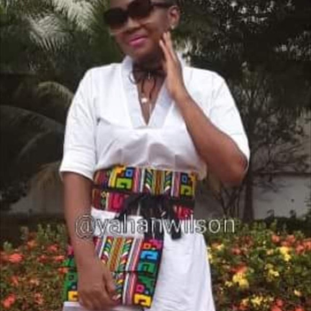 Multicolored belt and matching handbag